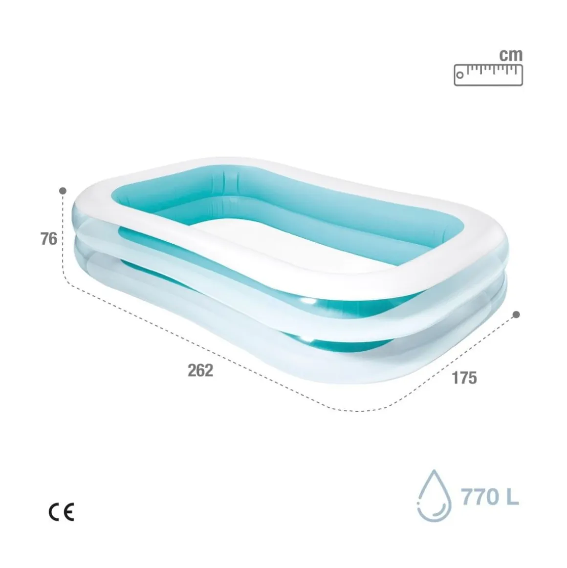 Piscina hinchable Intex familiar 770L rectangular +6A azul/blanco 76x262x175 cm