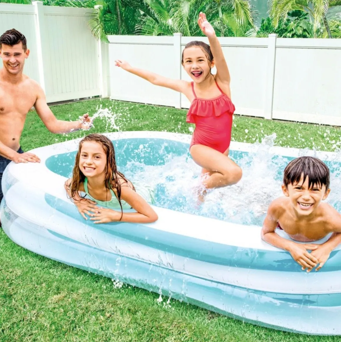 Piscina hinchable Intex familiar 770L rectangular +6A azul/blanco 76x262x175 cm