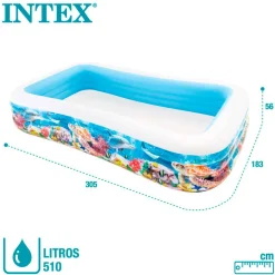 Piscina hinchable Intex rectangular fondo marino 1020L +6A multicolor 56x183x305 cm