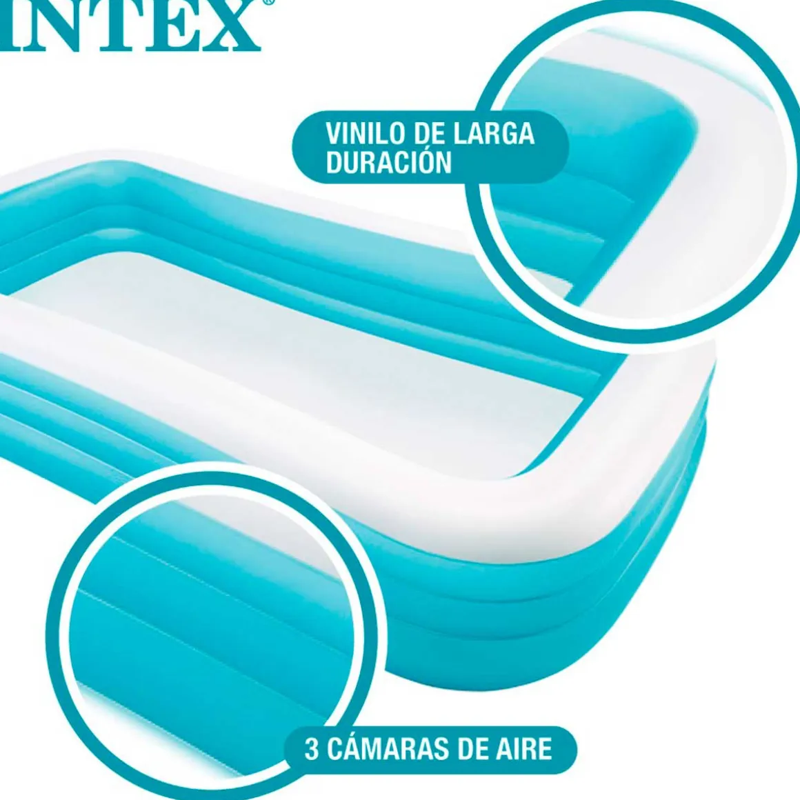 Piscina hinchable Intex rectangular 1020L +6A blanco/azul 56x183x305 cm