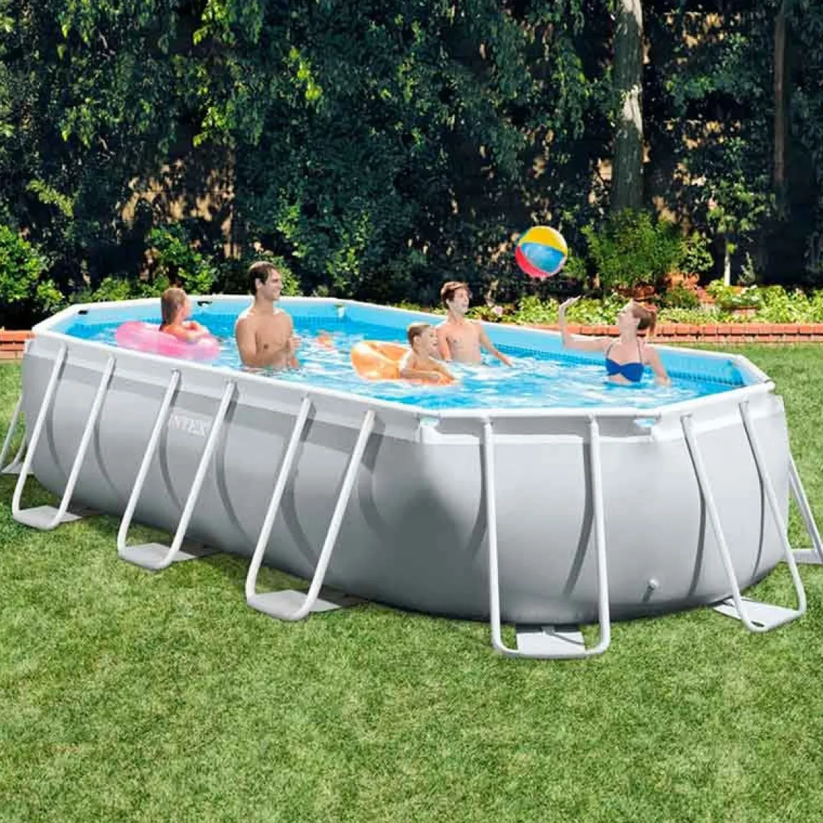 Piscina ovalada desmontable Prism Frame Intex 13365L con depuradora+escalera gris 503x274 cm