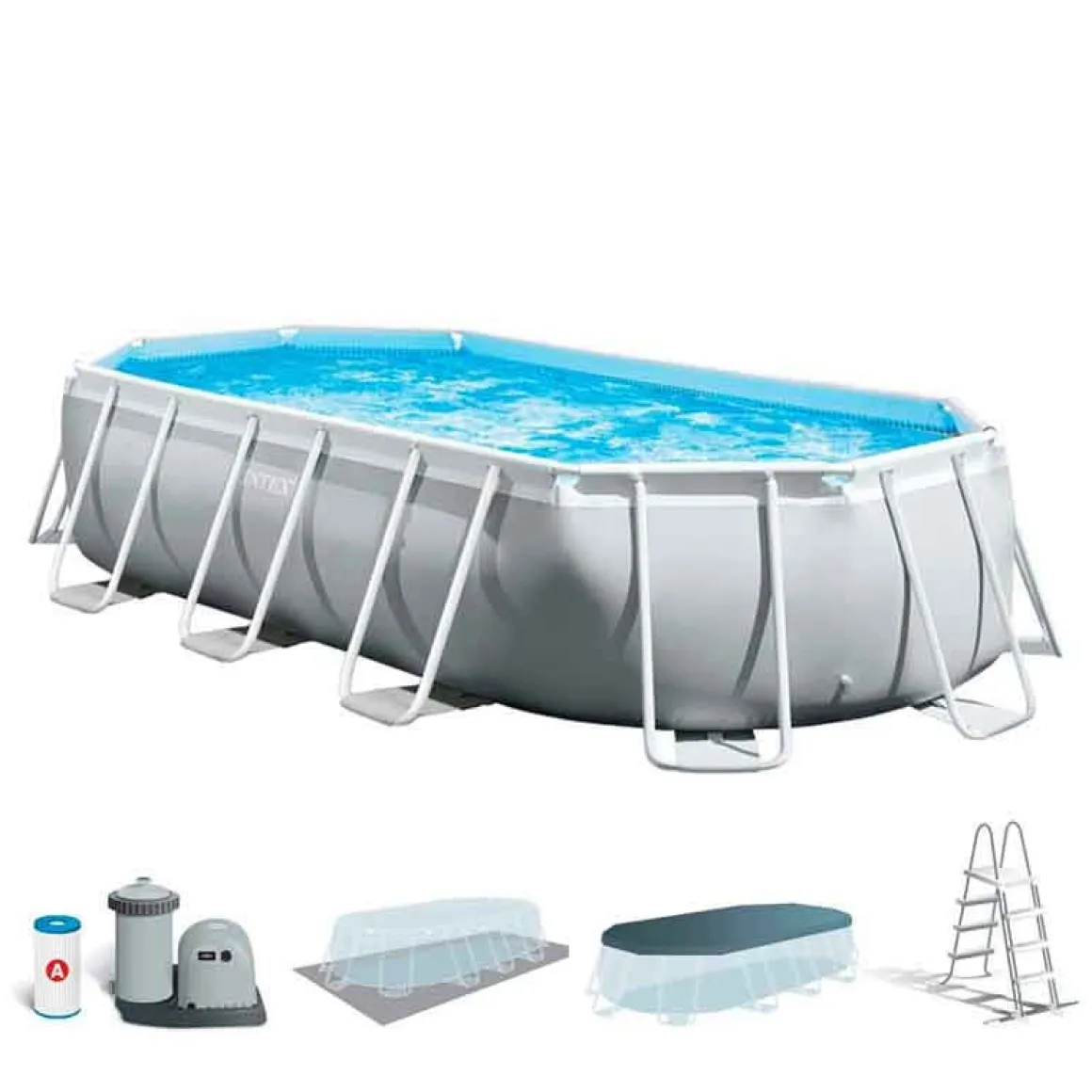 Piscina ovalada desmontable Prism Frame Intex 13365L con depuradora+escalera gris 503x274 cm