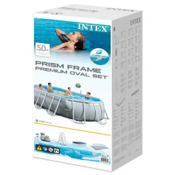 Piscina ovalada desmontable Prism Frame Intex 13365L con depuradora+escalera gris 503x274 cm
