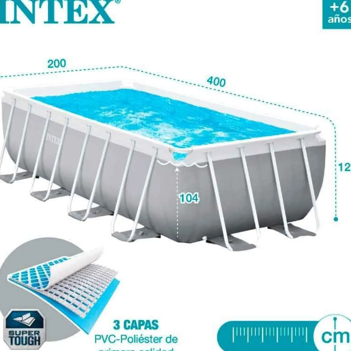 Piscina rectangular desmontable Prism Frame Intex 8418L con depuradora+escalera gris 400x200 cm