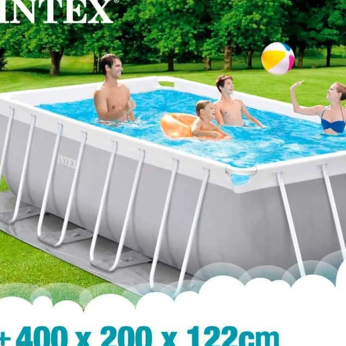 Piscina rectangular desmontable Prism Frame Intex 8418L con depuradora+escalera gris 400x200 cm