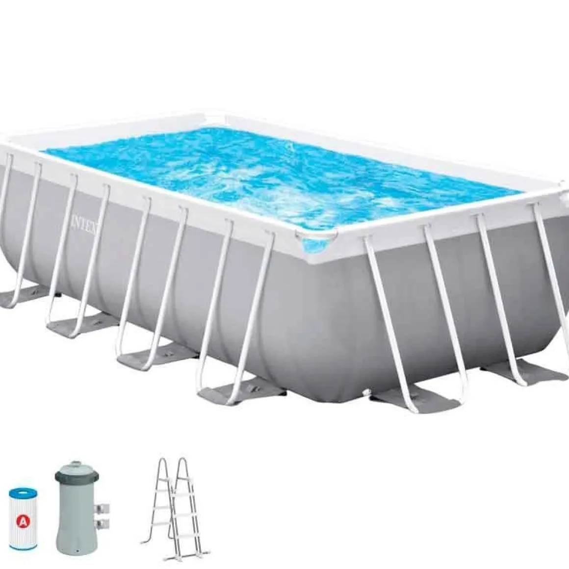 Piscina rectangular desmontable Prism Frame Intex 8418L con depuradora+escalera gris 400x200 cm