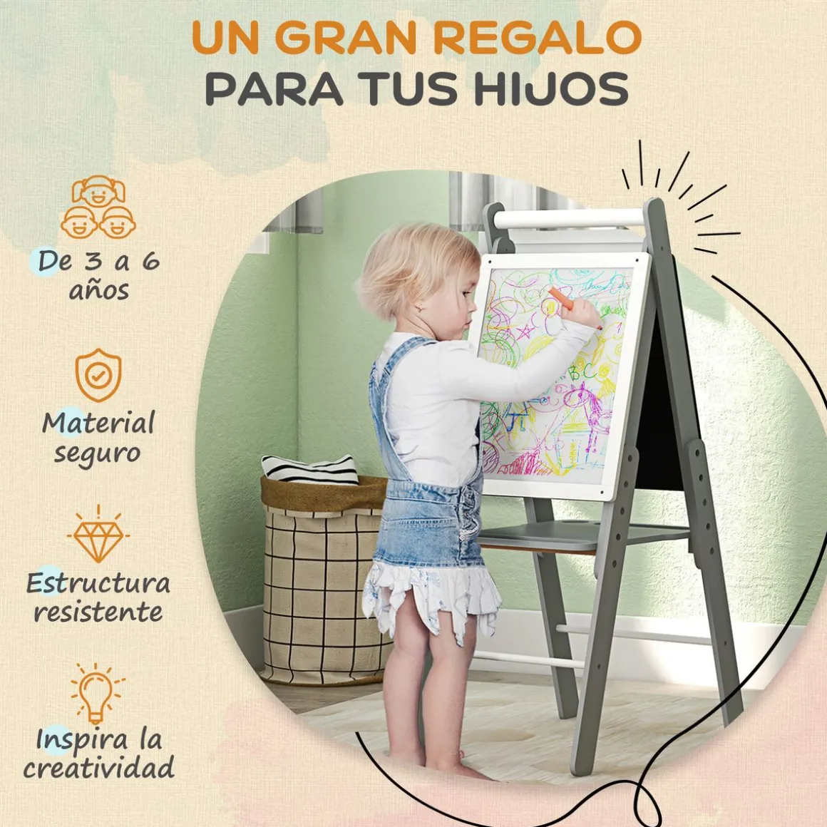 Pizarra infantil Aiyaplay doble cara 3 en 1