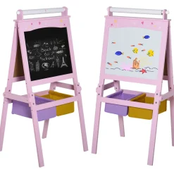 Pizarra infantil Homcom 3 en 1 + cestas rosa 118x58,5x50,5 cm