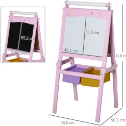 Pizarra infantil Homcom 3 en 1 + cestas rosa 118x58,5x50,5 cm