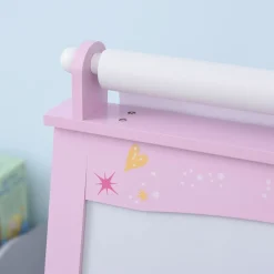 Pizarra infantil Homcom 3 en 1 + cestas rosa 118x58,5x50,5 cm