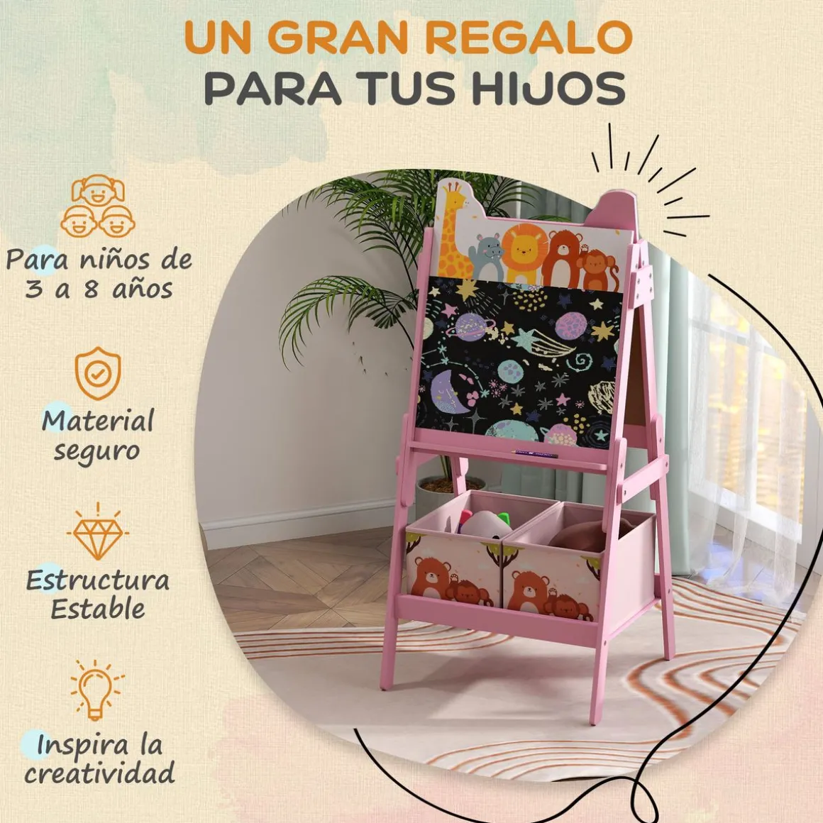 Pizarra infantil Safari Aiyaplay 2 en 1 113x53,5x49 cm