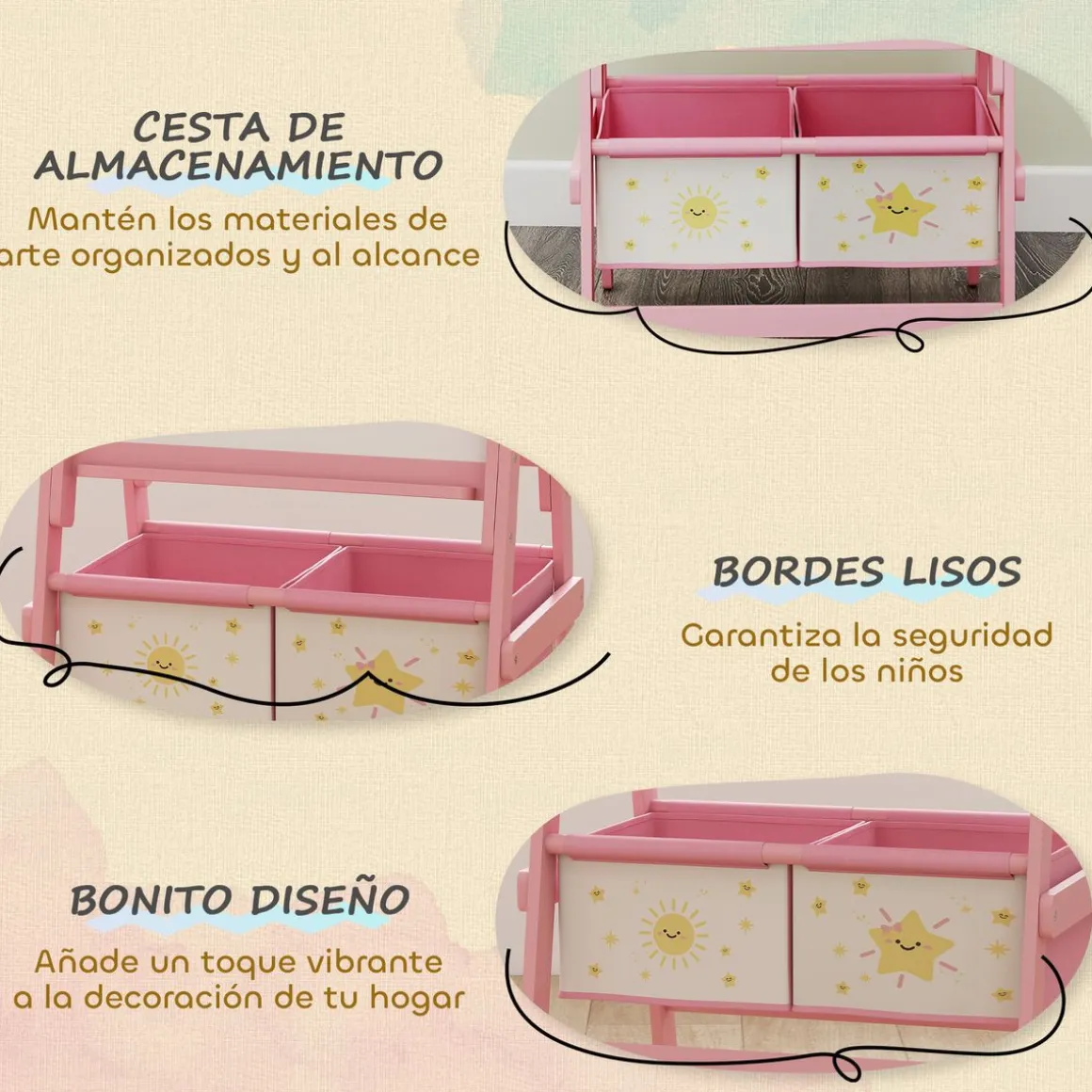 Pizarra infantil Solere Aiyaplay 3 en 1 con cestas 3-8 años 94x54x46 cm