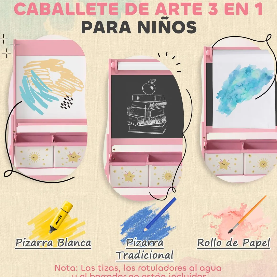 Pizarra infantil Solere Aiyaplay 3 en 1 con cestas 3-8 años 94x54x46 cm