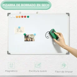 Pizarra magnética Homcom con borrador + 4 rotuladores blanco 60x90x1,8 cm