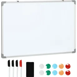 Pizarra magnética Homcom con borrador + 4 rotuladores blanco 60x90x1,8 cm