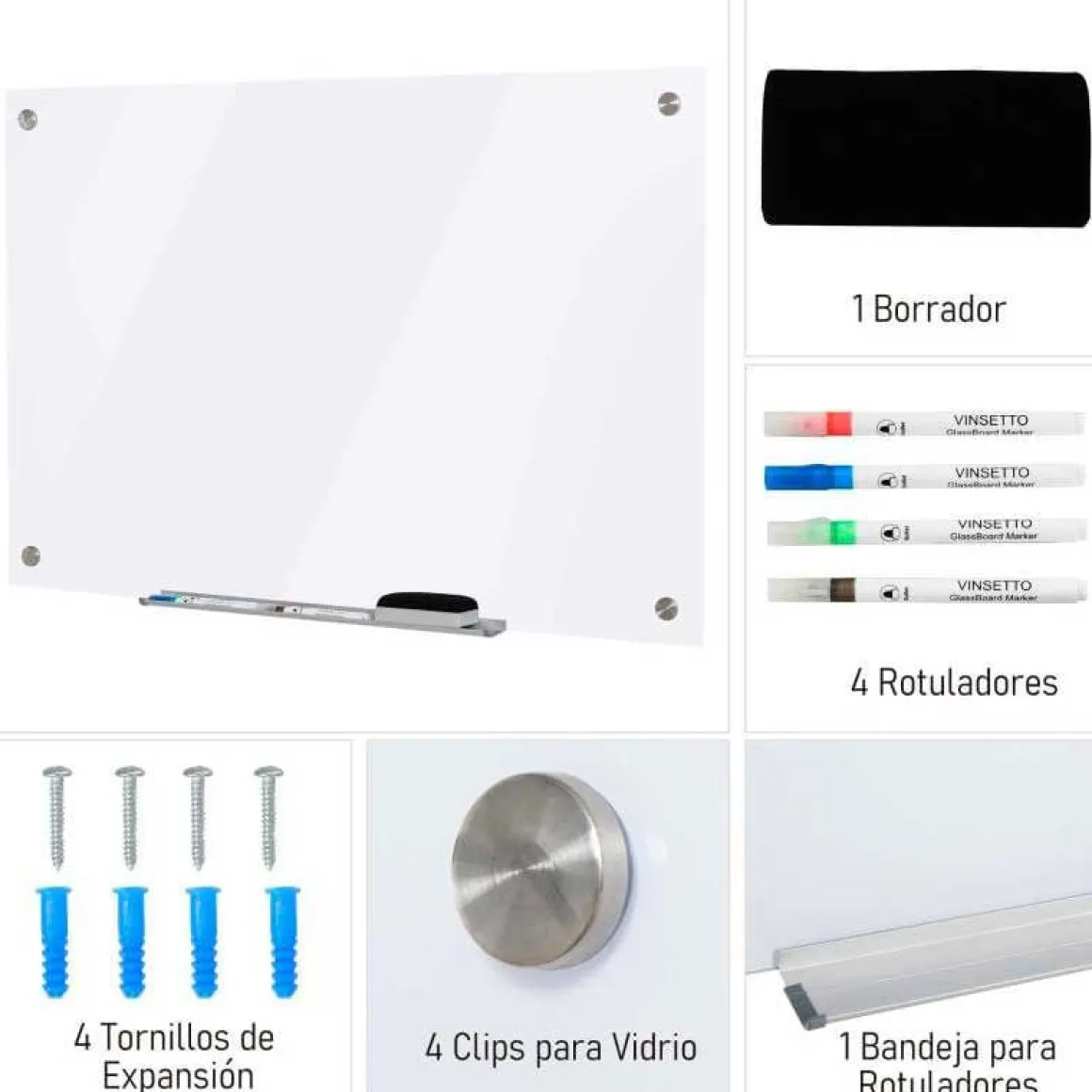 Pizarra magnética Vinsetto con 4 rotuladores+borrador blanco 60x90x0,45 cm