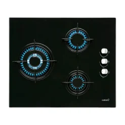 Placa de gas Cata CIB 6021 BK 3 fuegos cristal negro A 59 cm