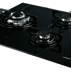 Placa de gas Cata CIB 6021 BK 3 fuegos cristal negro A 59 cm
