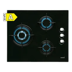 Placa de gas Cata CIB 6021 BK 3 fuegos cristal negro A 59 cm