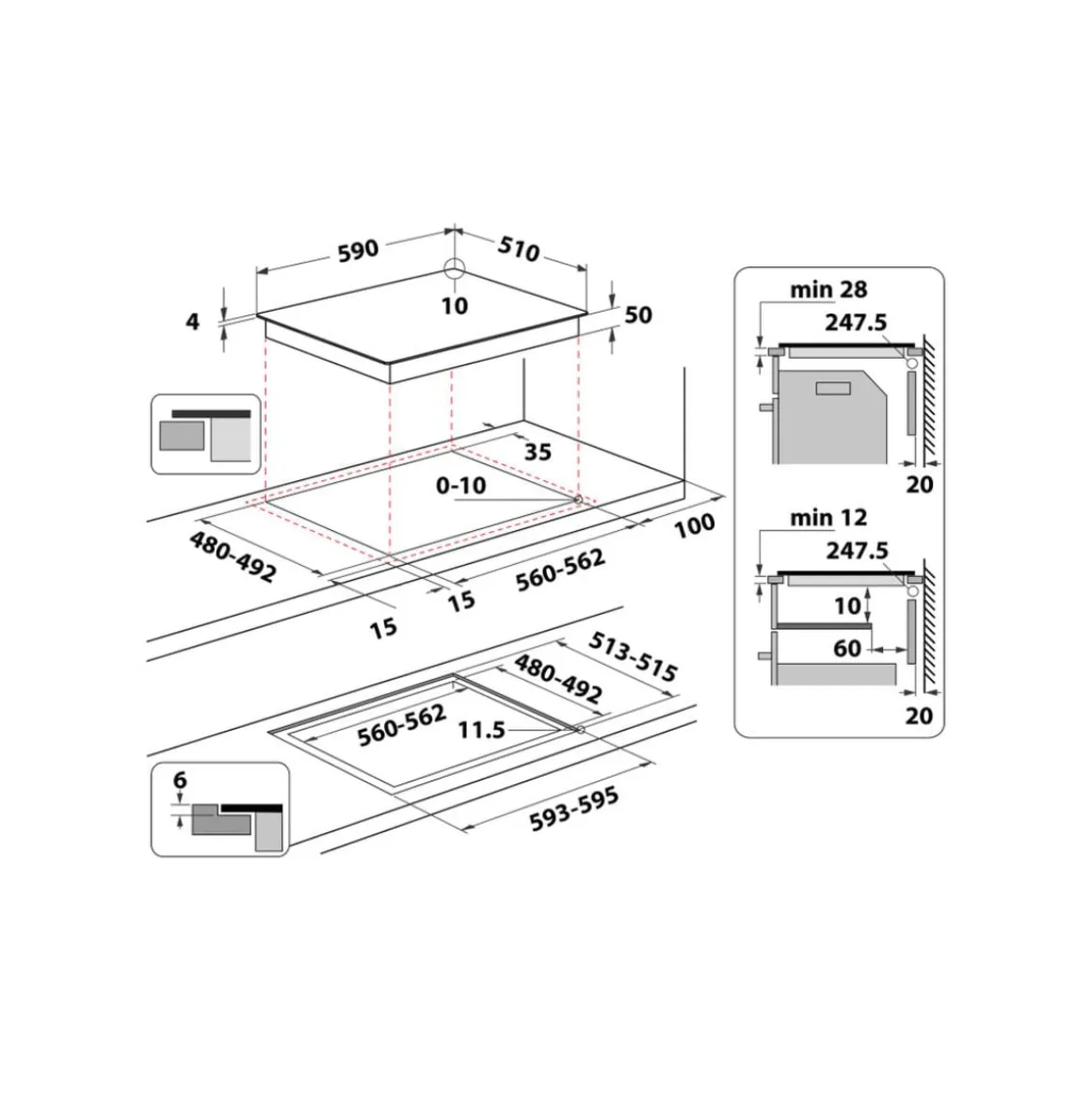 Placa de inducción Whirpool WBS5560NE 7200W 3 zonas negro 59 cm