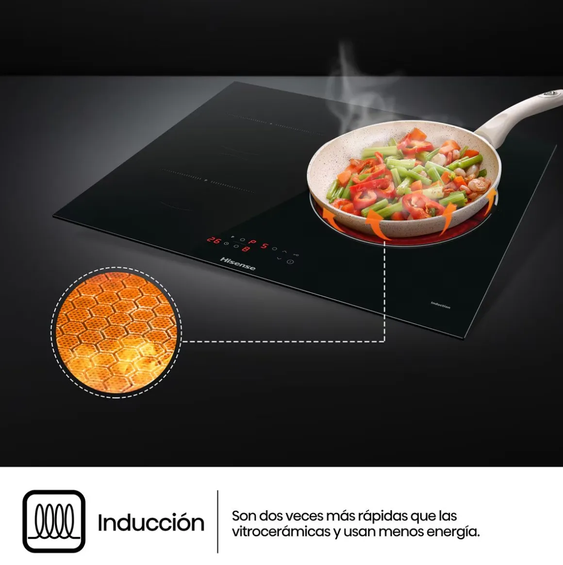 Placa inducción Hisense HI6321BSCE 7100W 3 fuegos cristal negro 59 cm