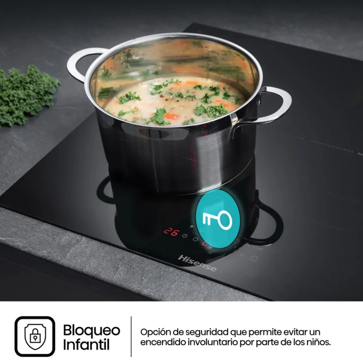 Placa inducción Hisense HI6321BSCE 7100W 3 fuegos cristal negro 59 cm