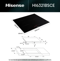 Placa inducción Hisense HI6321BSCE 7100W 3 fuegos cristal negro 59 cm