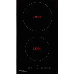 Placa vitrocerámica 2 zonas 3000W táctil negro 28,8 cm