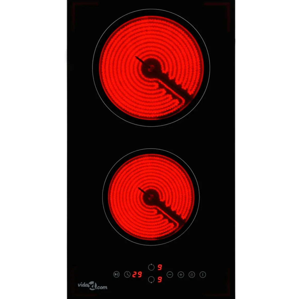 Placa vitrocerámica 2 zonas 3000W táctil negro 28,8 cm