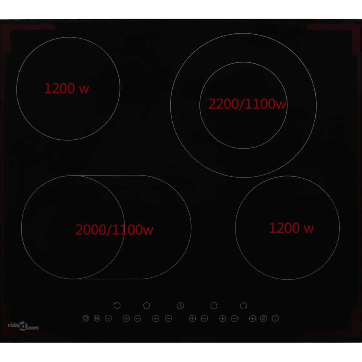 Placa vitrocerámica VidaXL 6600W 4 zonas negro 59 cm