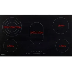 Placa vitrocerámica VidaXL 8500W 5 zonas negro 77 cm