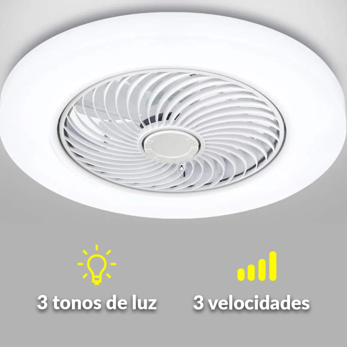 Plafón ventilador Tristán Helios Home 36W luz LED 3 velocidades + control remoto blanco Ø53x22 cm