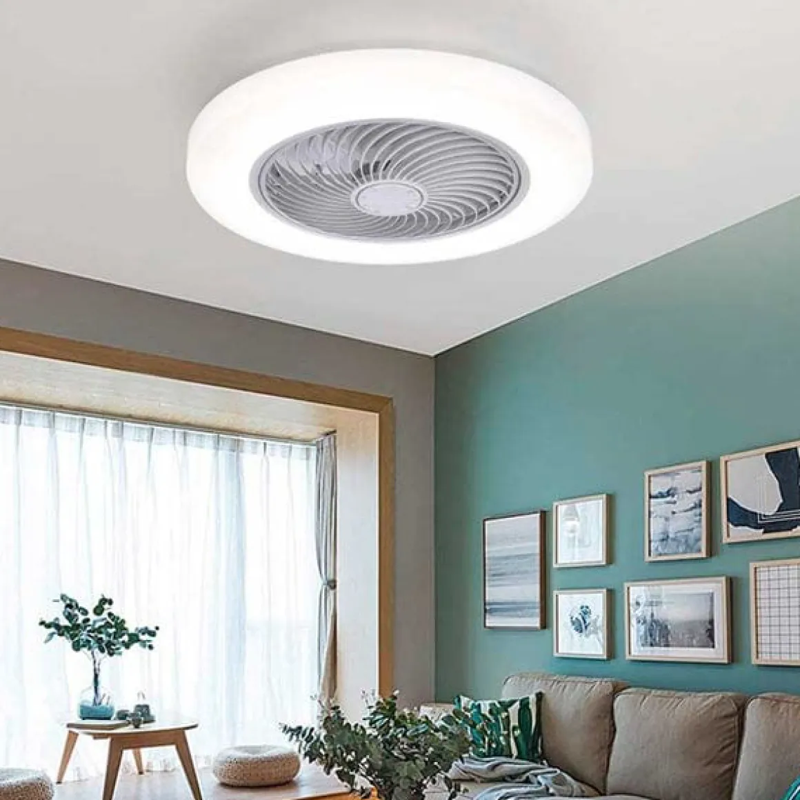 Plafón ventilador Tristán Helios Home 36W luz LED 3 velocidades + control remoto blanco Ø53x22 cm