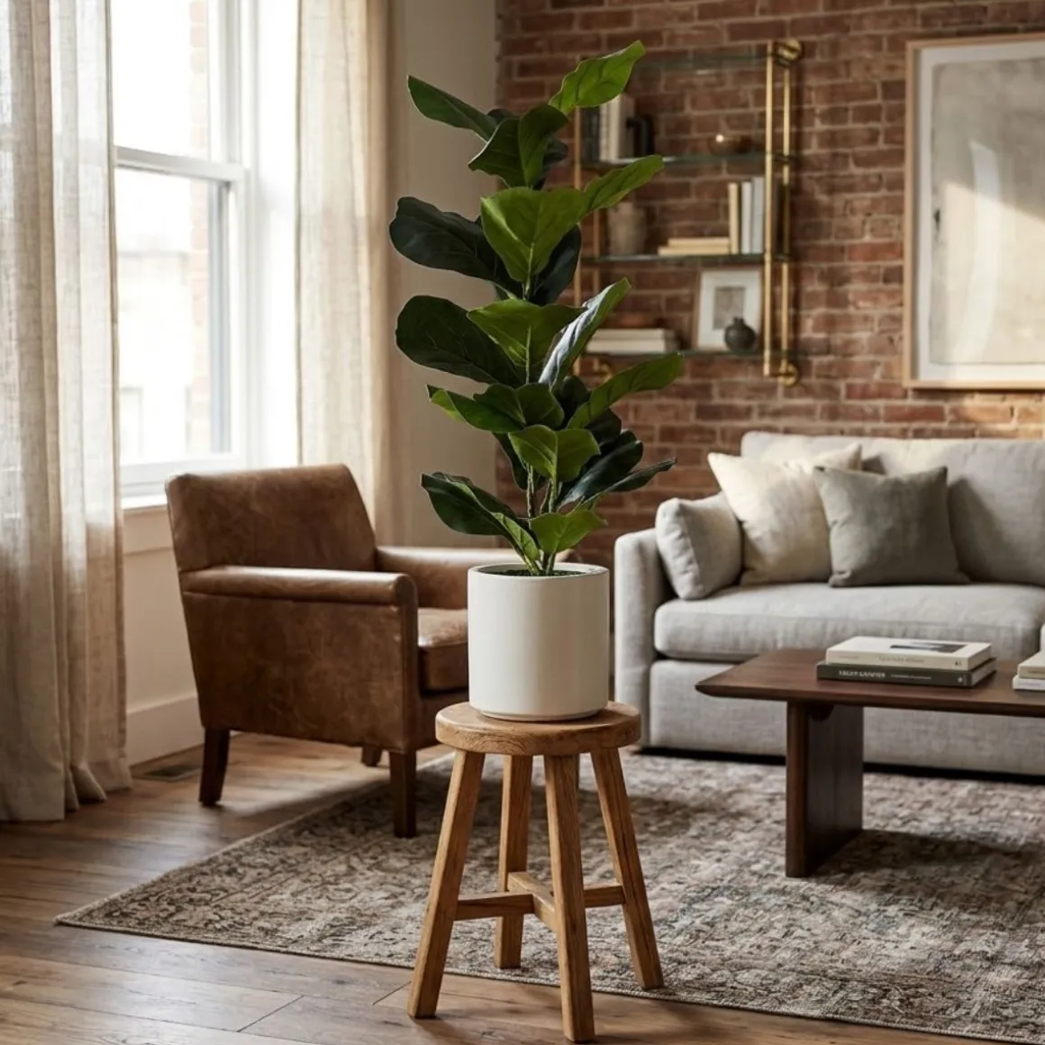 Planta artificial Ficus con macetero verde/blanco 72 cm