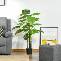 Planta artificial Homcom 20 hojas con macetero verde 120 cm