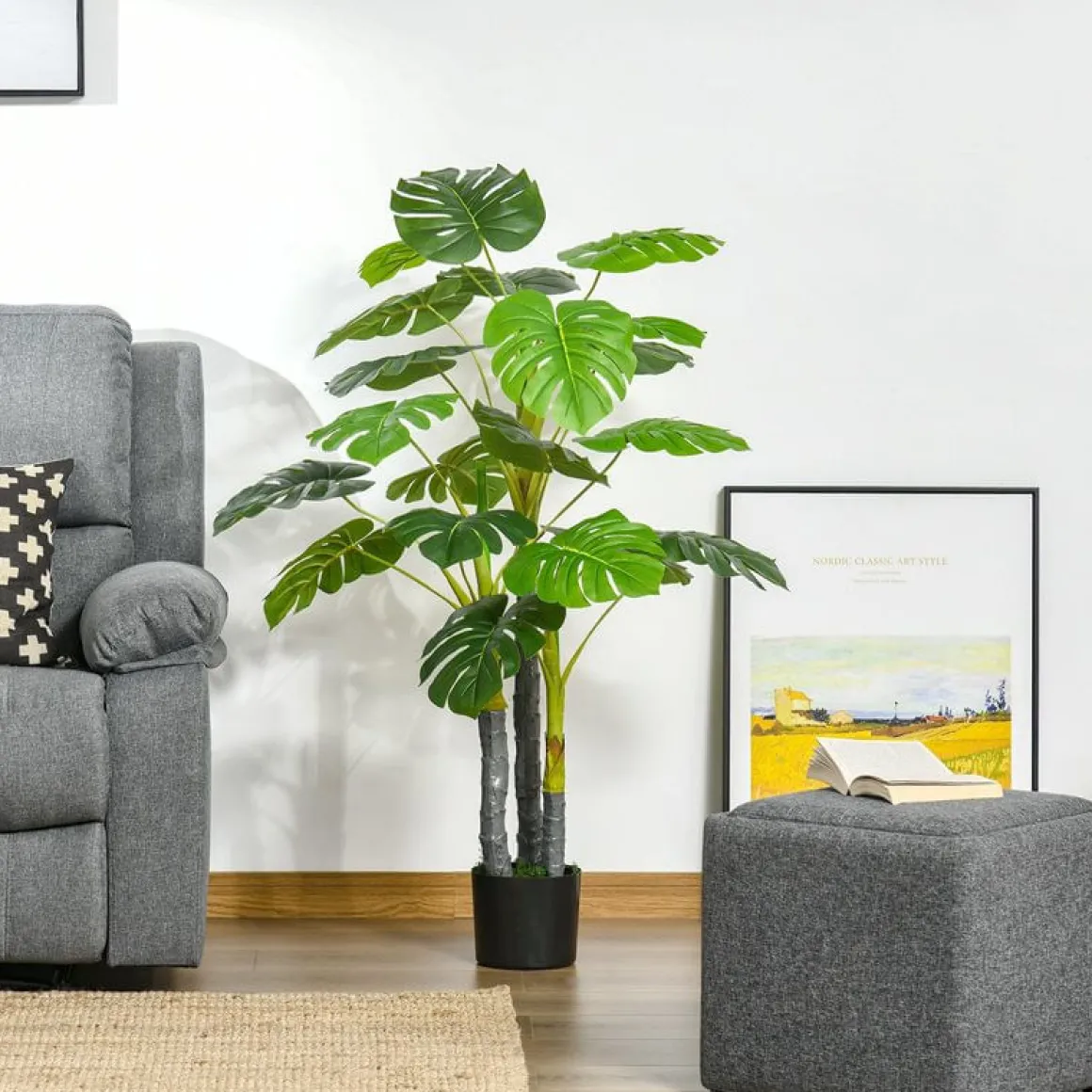 Planta artificial Homcom 20 hojas con macetero verde 120 cm