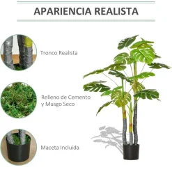 Planta artificial Homcom 20 hojas con macetero verde 120 cm
