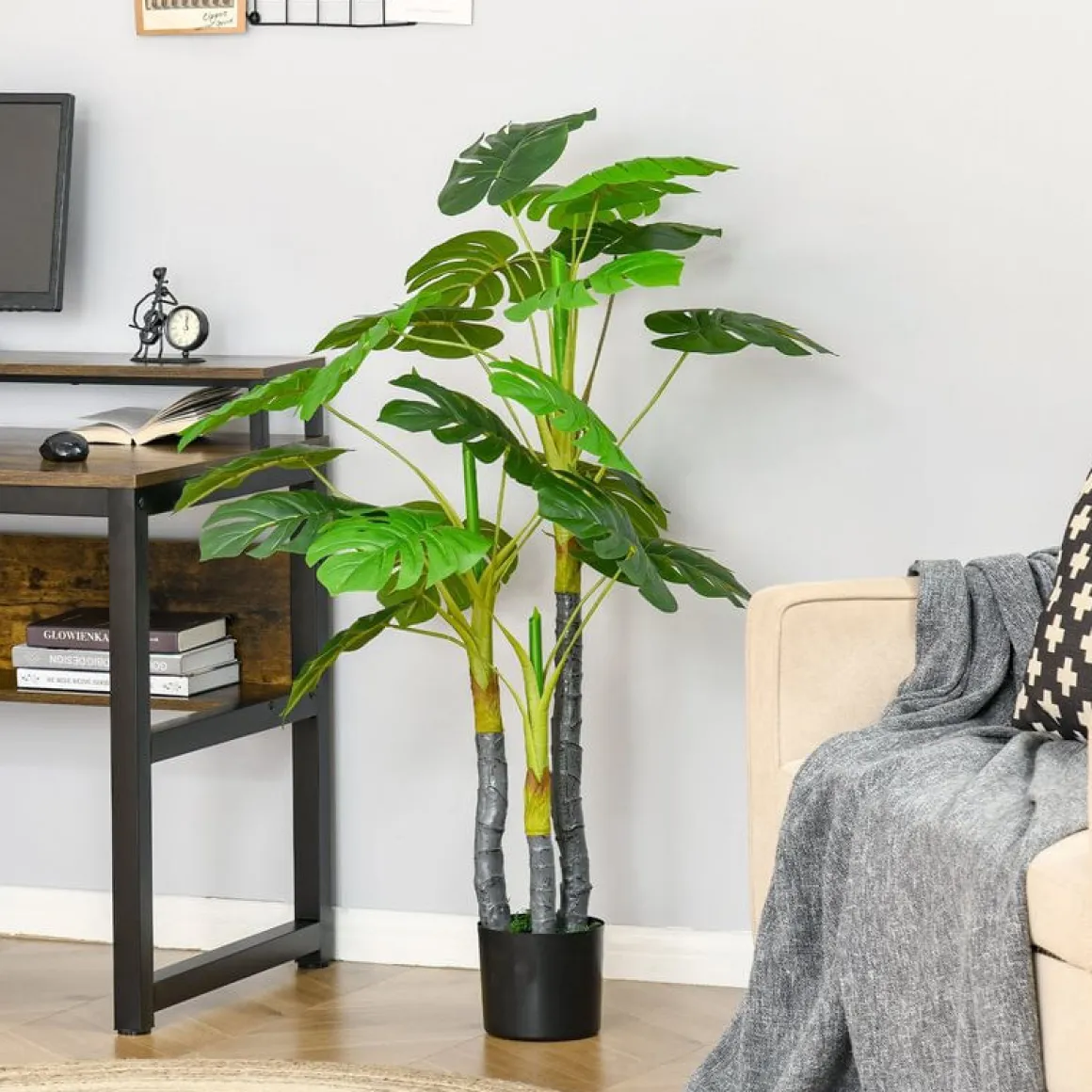 Planta artificial Homcom 20 hojas con macetero verde 120 cm