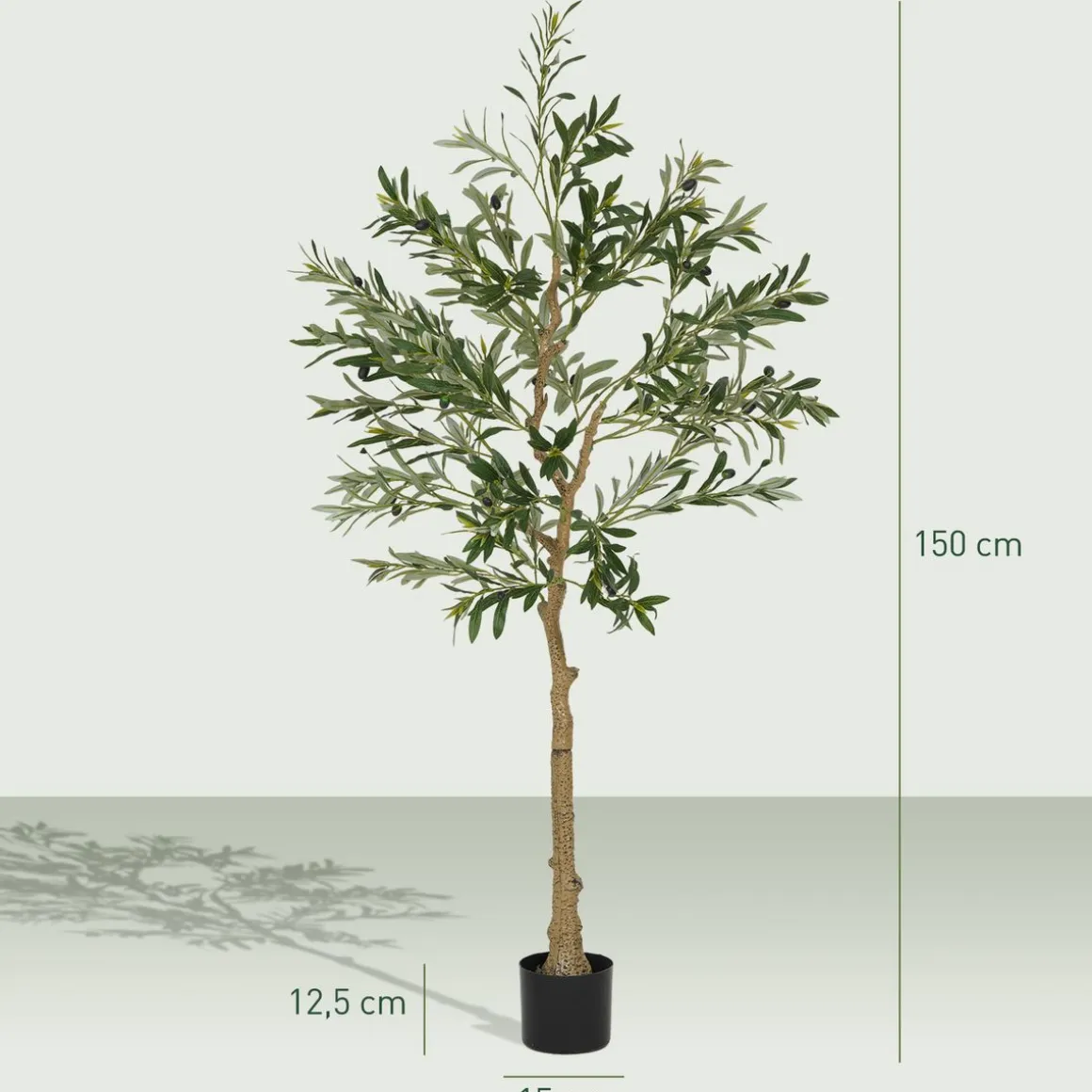 Planta artificial Olivo Homcom 720 hojas + 32 aceitunas verde 150 cm