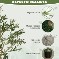 Planta artificial Olivo Homcom 720 hojas + 32 aceitunas verde 150 cm