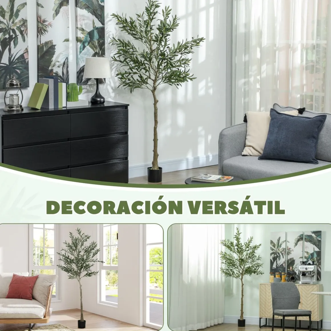 Planta artificial Olivo Homcom 720 hojas + 40 aceitunas verde 180 cm