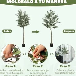 Planta artificial Olivo Homcom 720 hojas + 40 aceitunas verde 180 cm