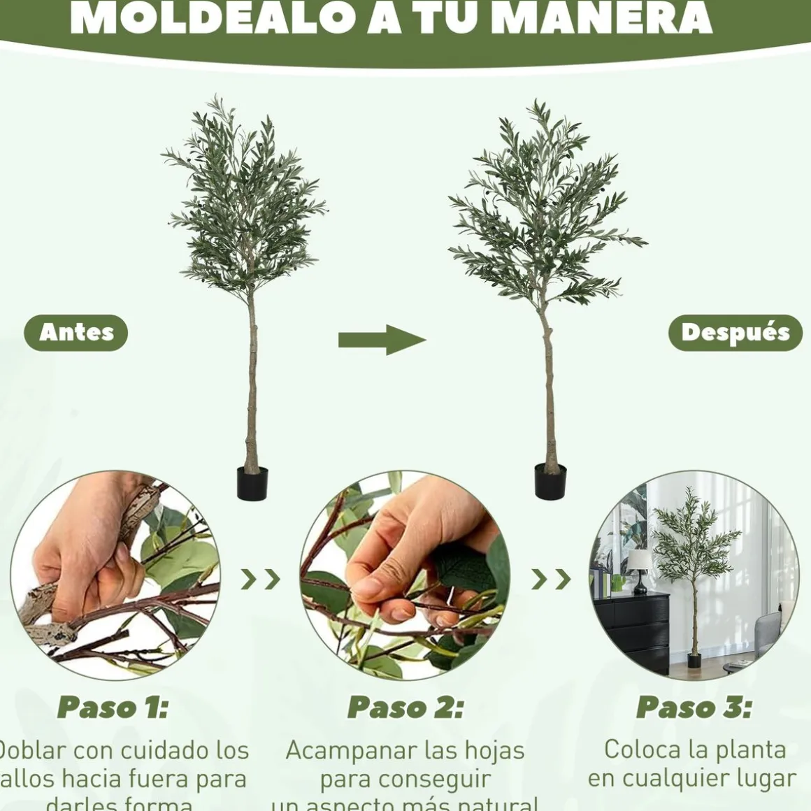 Planta artificial Olivo Homcom 720 hojas + 40 aceitunas verde 180 cm