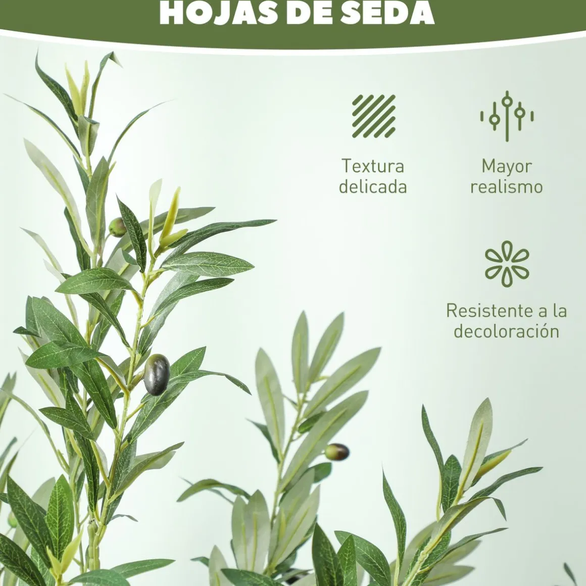 Planta artificial Olivo Homcom 720 hojas + 40 aceitunas verde 180 cm