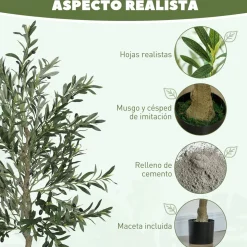 Planta artificial Olivo Homcom 720 hojas + 40 aceitunas verde 180 cm