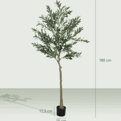 Planta artificial Olivo Homcom 720 hojas + 40 aceitunas verde 180 cm