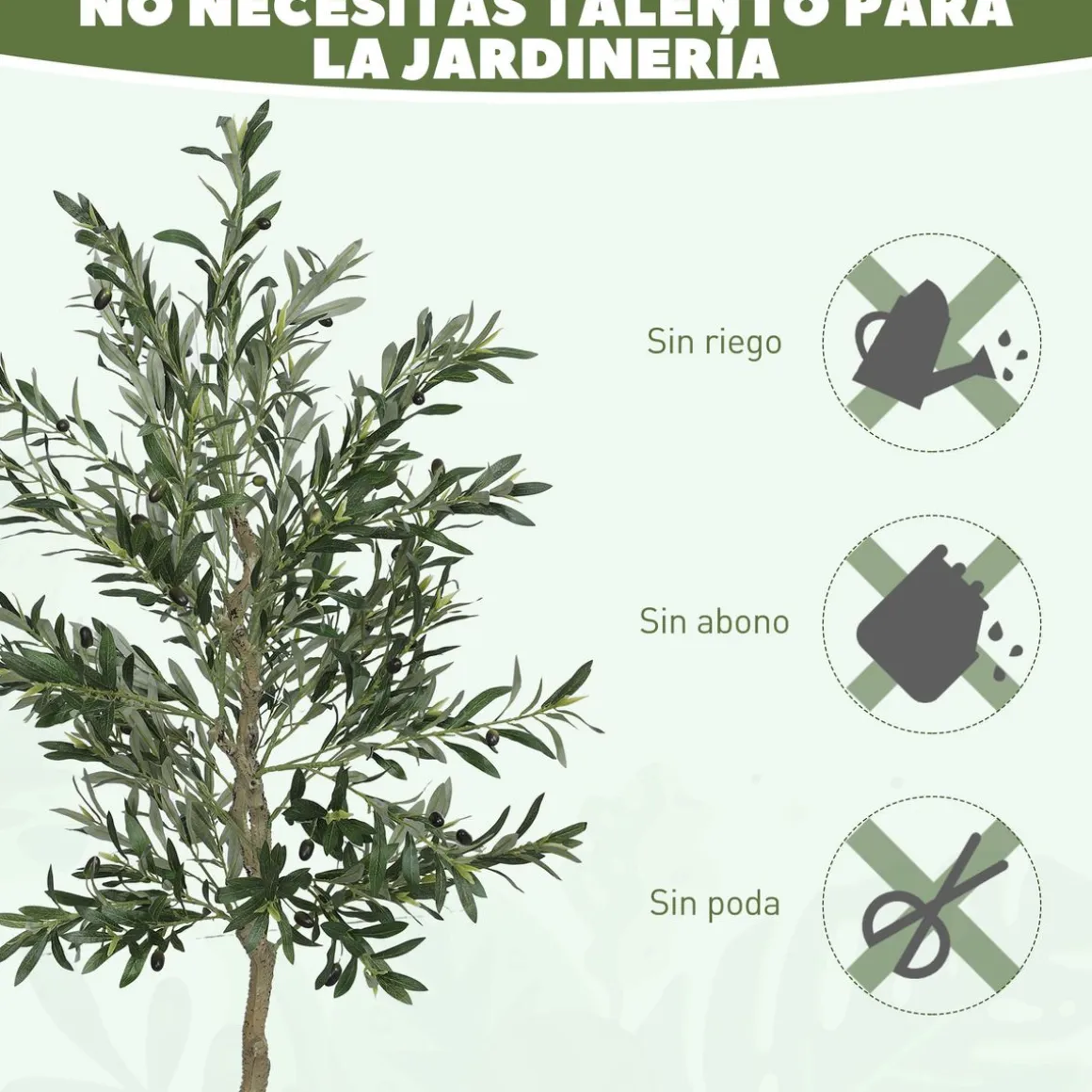 Planta artificial Olivo Homcom 720 hojas + 40 aceitunas verde 180 cm