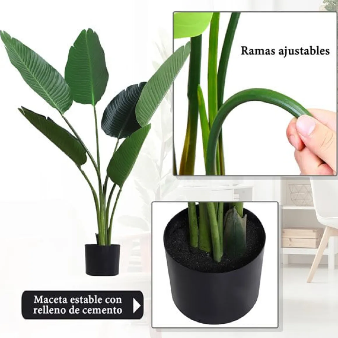 Planta de palma artificial con maceta 7 hojas verde Ø15x120 cm