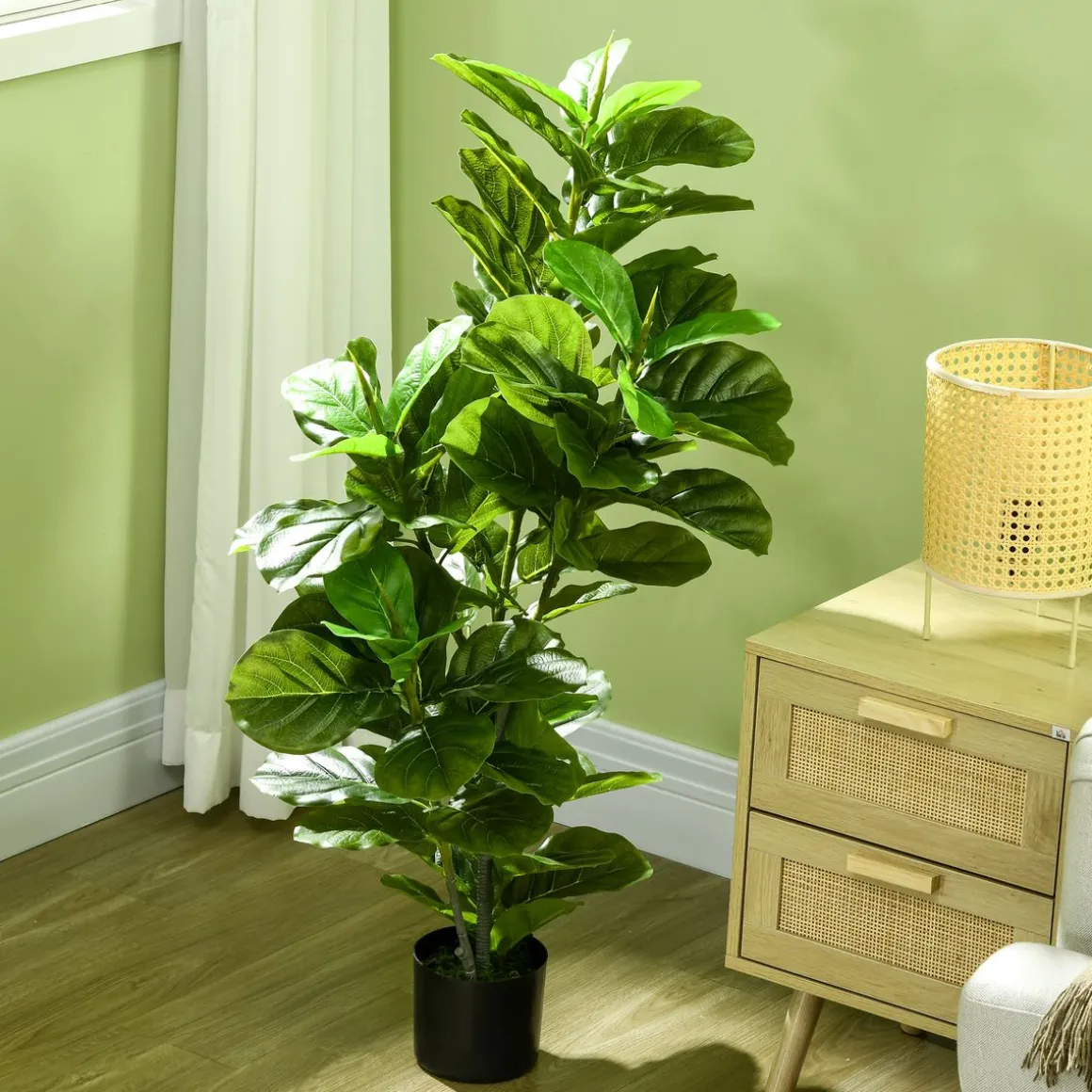 Planta imitación ficus Homcom 90 hojas 110 cm
