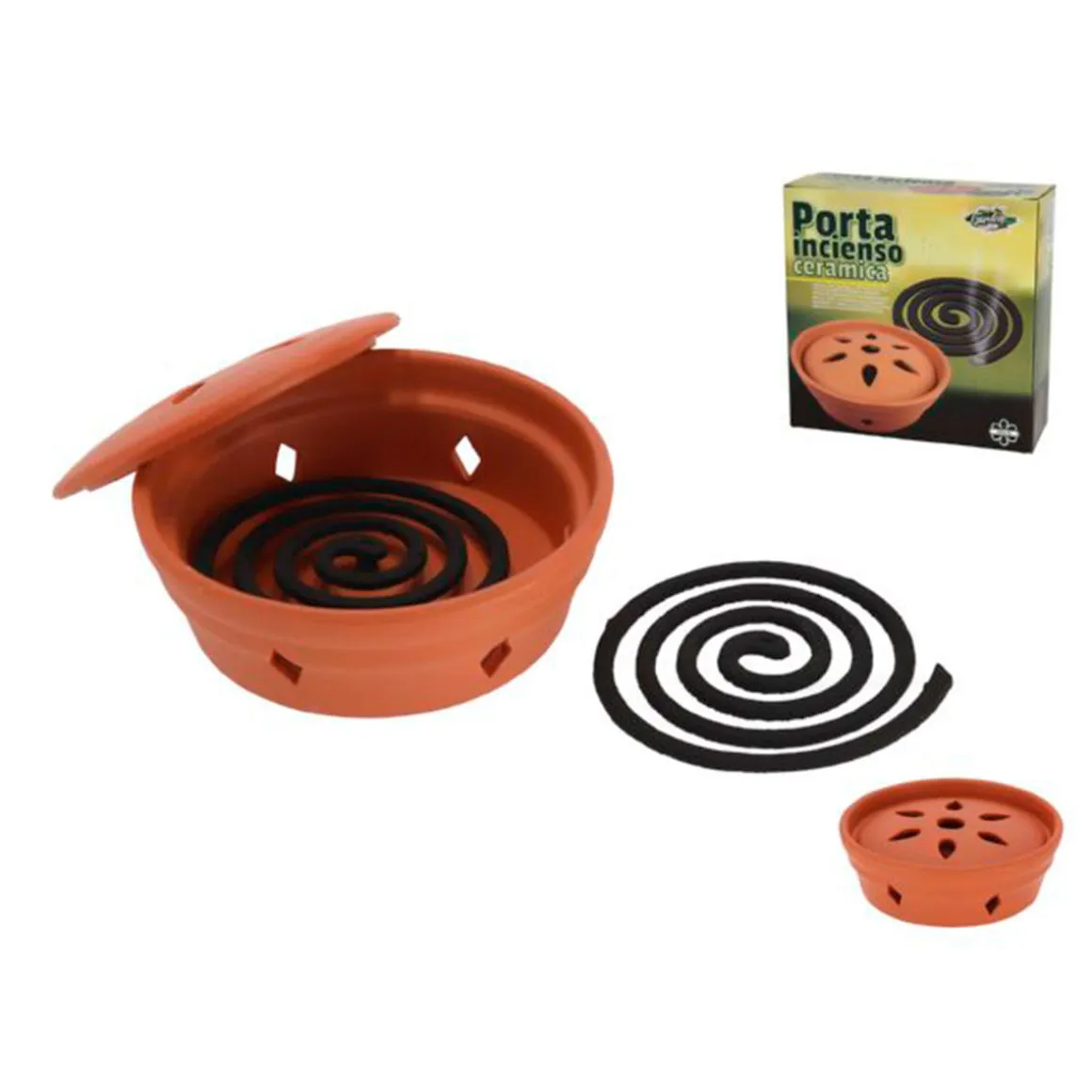 Porta incienso terracota + 1 espiral citronela 16 cm